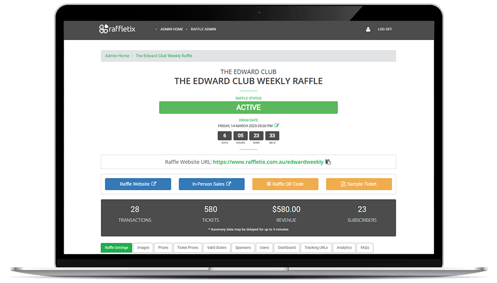 RaffleTix Raffle Dashboard