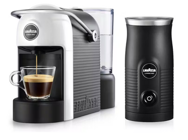 Lavazza Jolie White A Modo Mio Coffee Machine & MilkEasy Frother Bundle + Pods - Hero Image