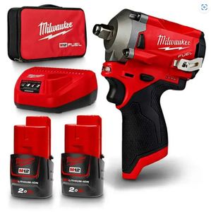 Milwaukee M12FIWF12-202B 12V 2.0Ah Li-ion Cordless Fuel Stubby 1/2" Impact Wrench Combo Kit - Hero Image