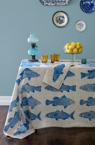 Beach Linen Tablecloth "Fish" AQUA DOOR - Hero Image
