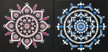 Set of two blue and pink mandalas by local artist - Bindala Dots - Hero Image