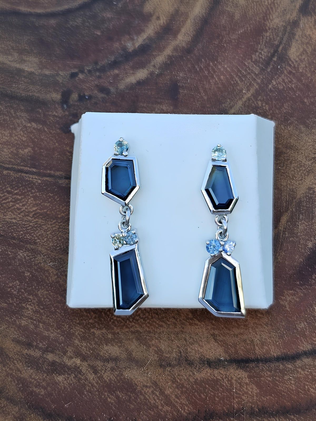 Platinum Freeform Sapphire Drop Earrings - Hero image