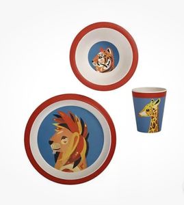 Exclusive Pete Cromer Wildlife Children’s 3 Piece Dinner Set with 2 Mugs - Red - Hero Image