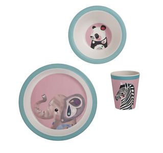 Exclusive Pete Cromer Wildlife Children’s 3 Piece Dinner Set with 2 Mugs - Green - Hero Image