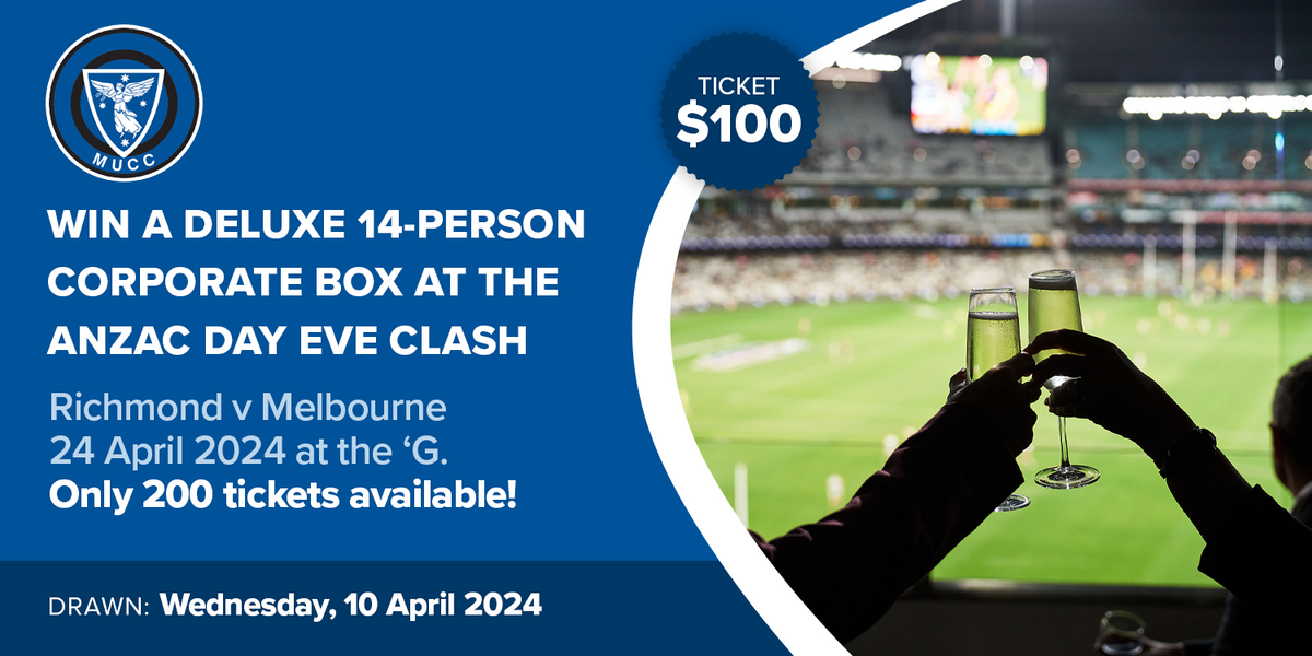 RaffleTix | MUCC Mega Raffle - MCG Box to ANZAC Eve AFL Blockbuster!