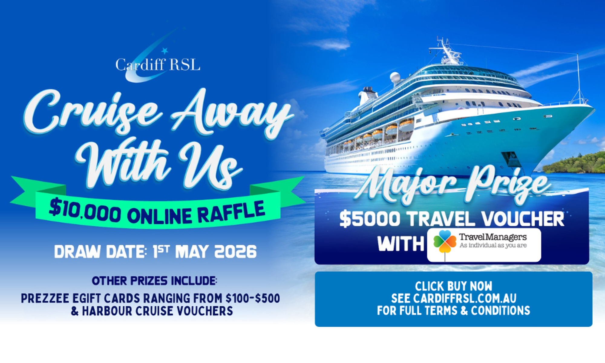 Carddiff Club Raffles RaffleTix | Cardiff RSL - Cruise Away With Us $10,000 Online Raffle