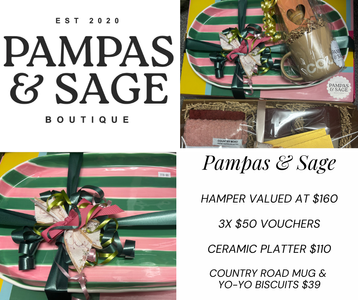 Pampas and Sage ceramic platter and Gus' coffee card - Hero Image