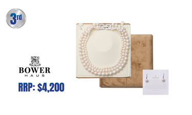 Classic Bowerhaus Elegant Triple Strand White Round Pearl Necklace with Matching Earings - Hero Image