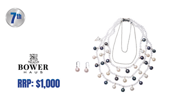 Bowerhaus Triple Strand Necklace Black and White Pearls and Crystals Plus Matching Earrings. - Hero Image