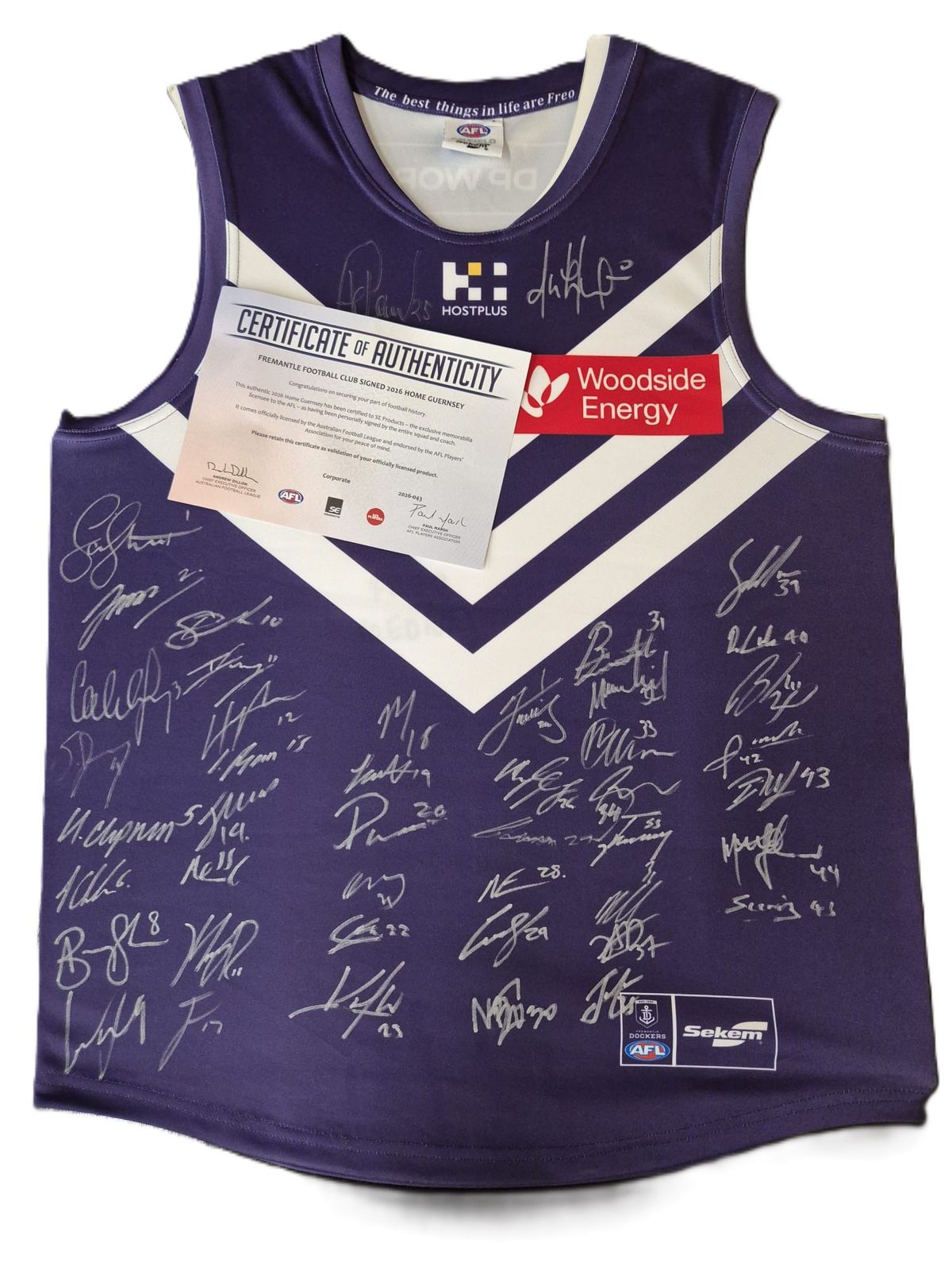 Signed 2026 Fremantle Dockers Jumper and a $100 Voucher Towards Framing - Hero image