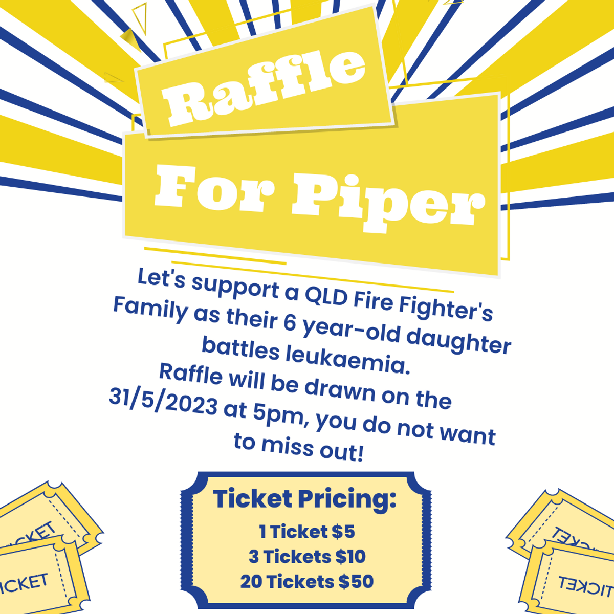 Piper Raffle RaffleTix | A Raffle For Piper (Six year-old girl)- Help her QLD First ...