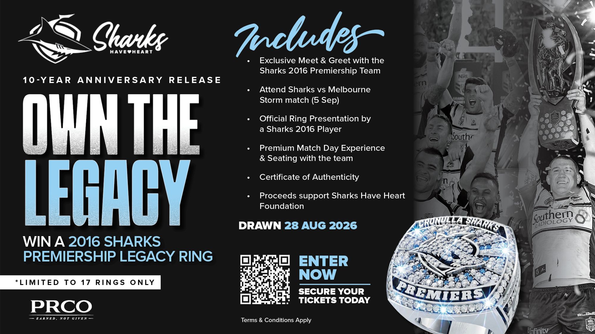 RaffleTix | Cronulla Sharks 10 YEAR LEGACY PREMIERSHIP RINGS