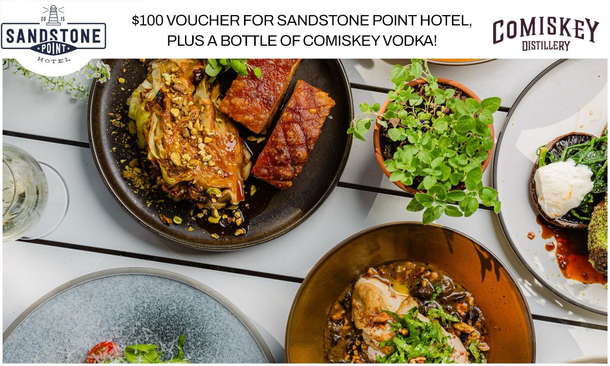 $100 Sandstone Point Hotel Voucher + Bottle of Comiskey Vodka - Hero image