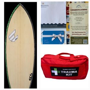 MARK RILEY SURFBOARD - TACMED VEHICLE TRAUMA KIT - $100 CRONULLA RSL FOOD AND BEVERAGE VOUCHER - Hero Image