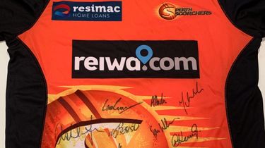 Perth Scorchers Signed 2018/19 Shirt. Donated by: WACA Plus a Fully Signed Warriers Cricket Bat - Hero Image