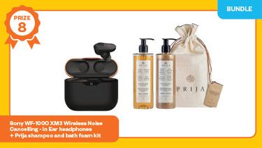 Sony Wireless In-Ear Headphones & Prija shampoo and bath foam kit - Hero Image