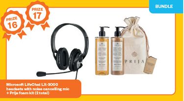 Microsoft LifeChat LX-3000 headset and Prija shampoo and bath foam kit - Hero Image