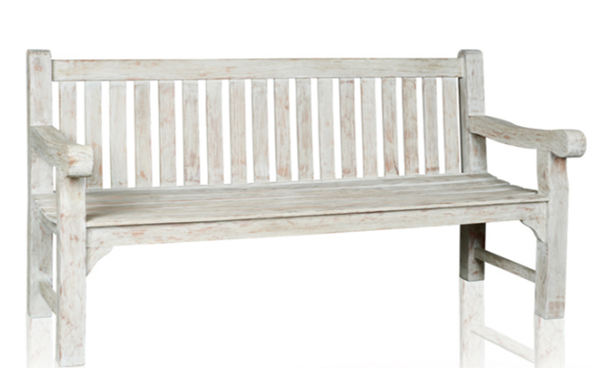 Trilogy Furniture – Teak Grey Wash Park Bench (1500L x 770D x 940H). - Hero image