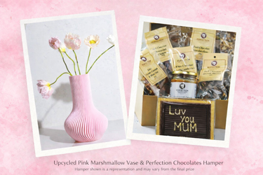 A Perfection Chocolate Hamper and a Pink Marshmallow Coloured Upcycle 3D Tear Drop Vase - Hero Image