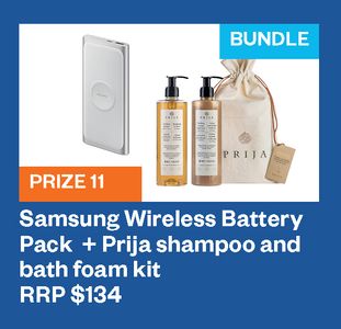 Samsung Wireless Battery Pack + Prija shampoo and bath foam kit - Hero Image