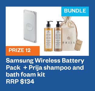 Samsung Wireless Battery Pack + Prija shampoo and bath foam kit - Hero Image