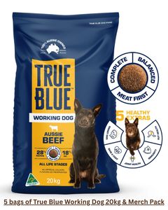 5 Bags of True Blue Working Dog 20kg & True Blue Merch Pack - Hero Image