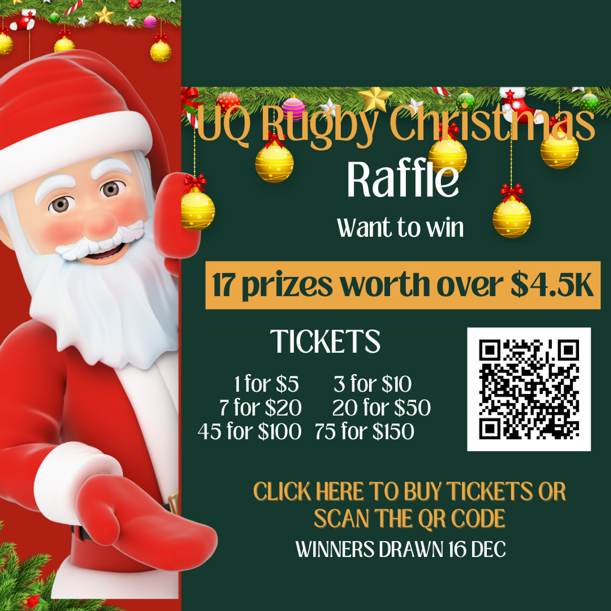 Quarterly Raffles RaffleTix | UQ RUGBY GIANT CHRISTMAS RAFFLE