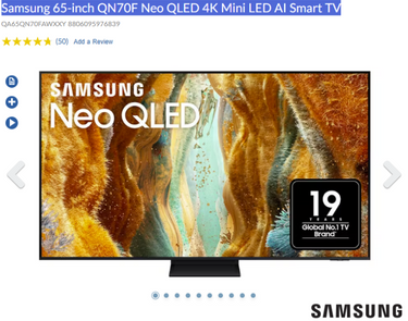 Samsung 65 QN70F NEOQLED 4K Smart AI TV - Hero Image