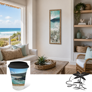 Shadow Framed Pandanus Wave Wall Art and a Straddie Inspired Coffee Cup - Hero Image